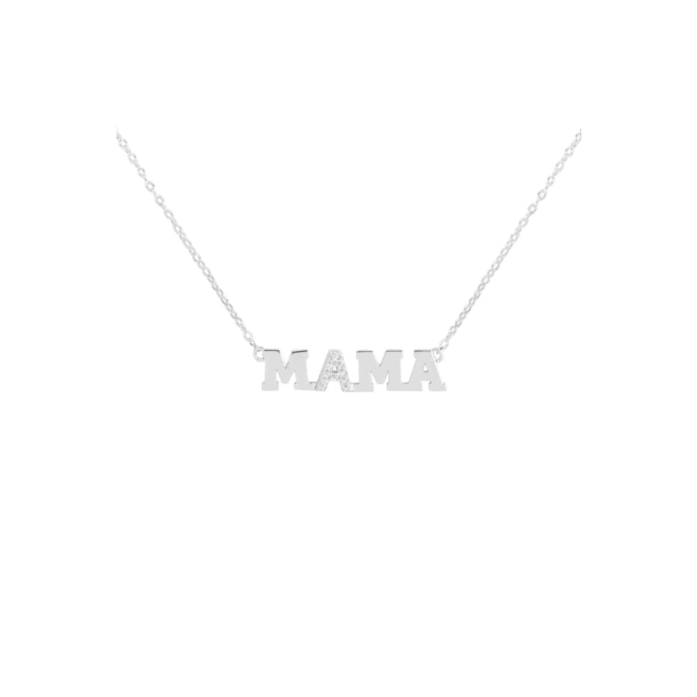 Mama Necklace with CZ Letter - Silver - Jewelry