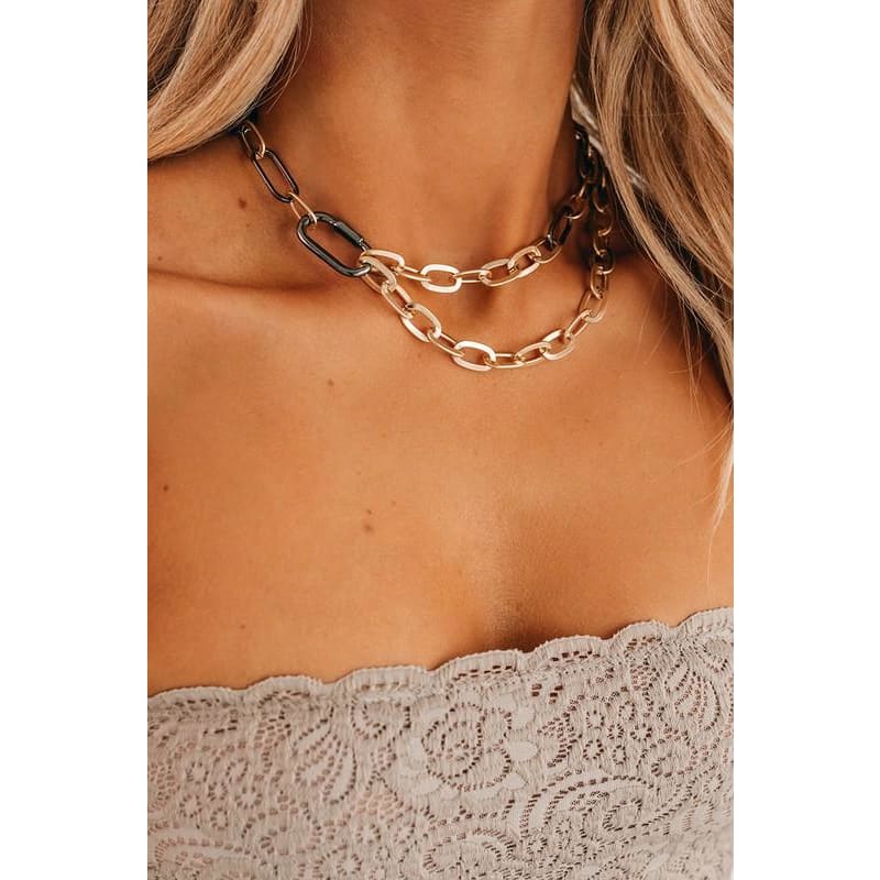 Carabiner Layered Chain Necklace - Gold/Gunmetal - Jewelry