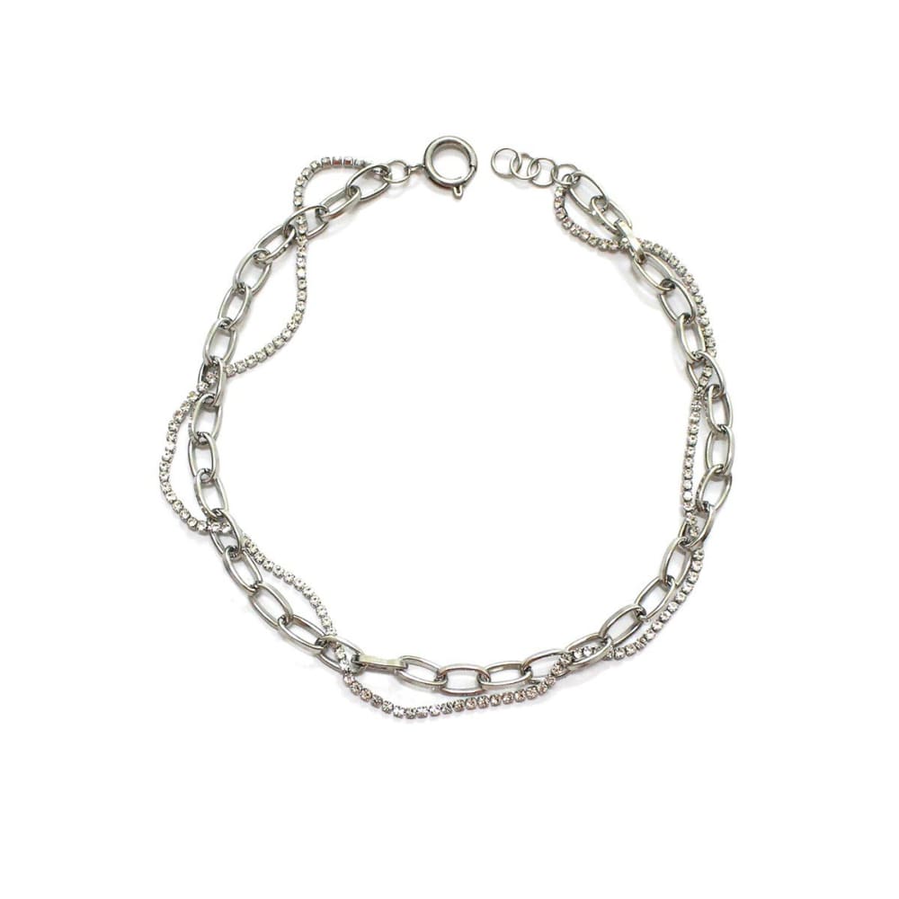 Chain & Rhinestone Necklace - Silver - Jewelry