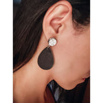 Dangle Cork Leather Earrings - Silver and Black - Accessories