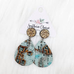 Driftwood Leather Dangle Earrings - Turquoise - Jewelry