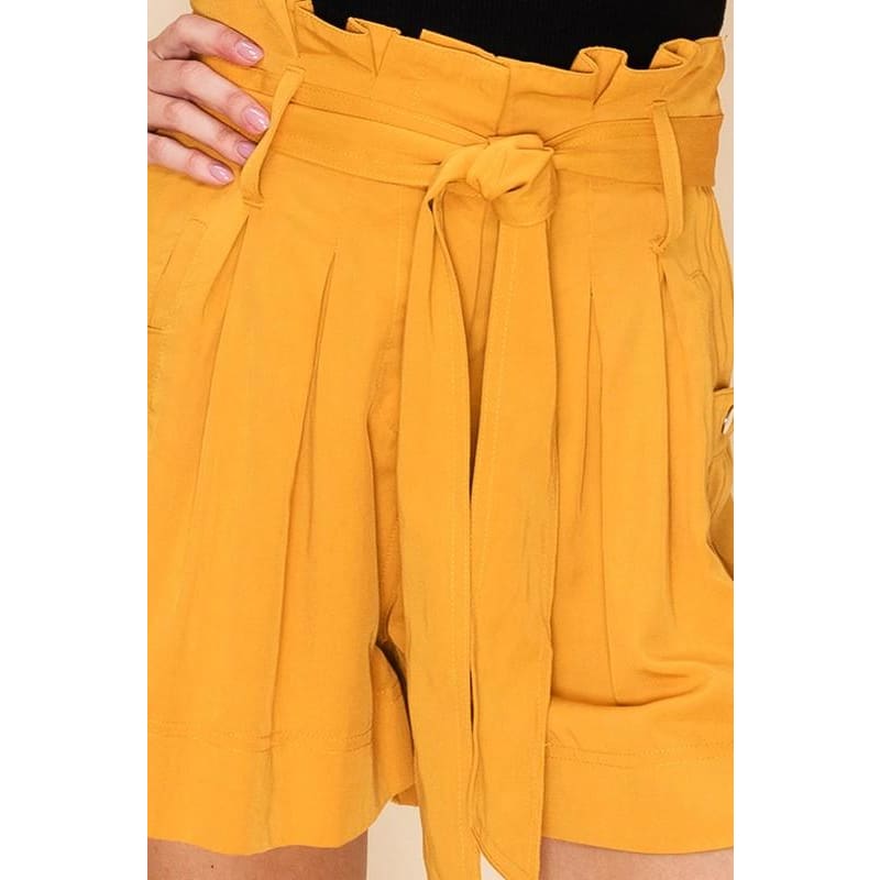 High Waisted Paperbag Shorts - Small / Mustard - Bottoms