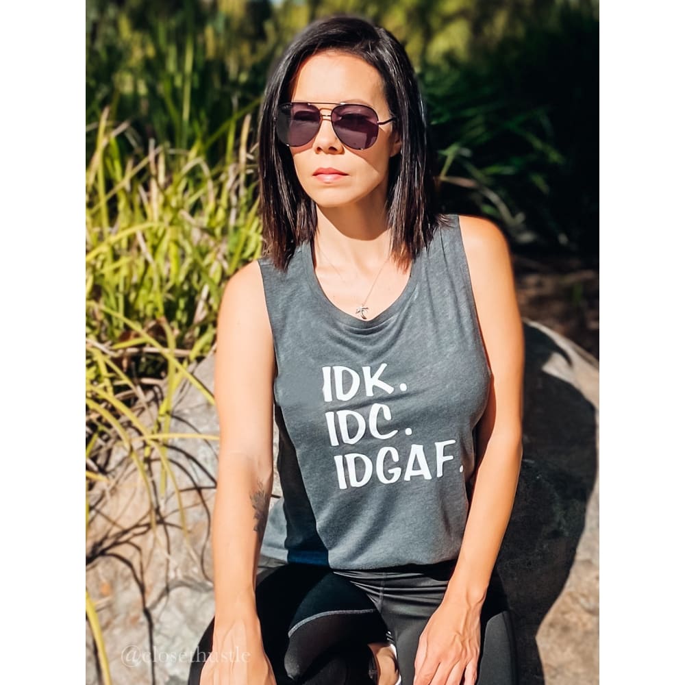 I Don’t Care Tank Top - Small / Heather Grey - Tops