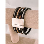 Leather Magnetic Bracelet - Black - Jewelry