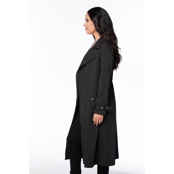 Lightweight Summer Trench Coat with Back Cinch - Small / Black - Outerwear
