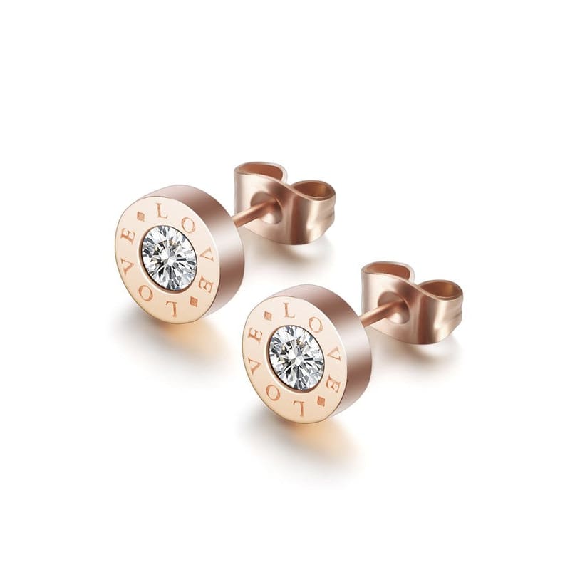 LOVE Titanium Steel Stud Earrings - Rose Gold - Jewelry