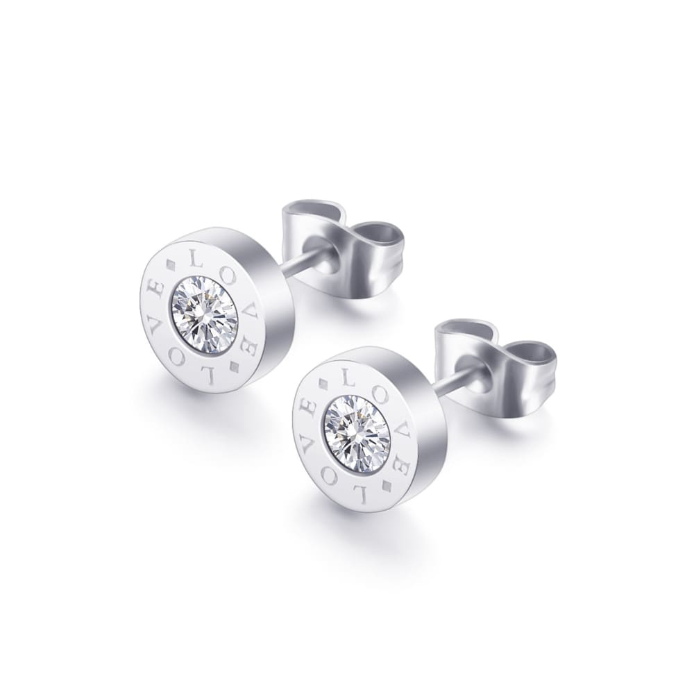 LOVE Titanium Steel Stud Earrings - Silver - Jewelry