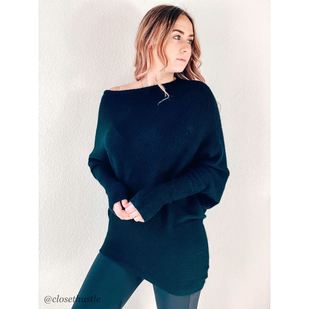 Closet Hustle - Shoulder Asymmetrical Sweater Black