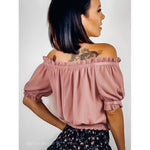 Off The Shoulder Smocked Top - Small / Mauve - Tops