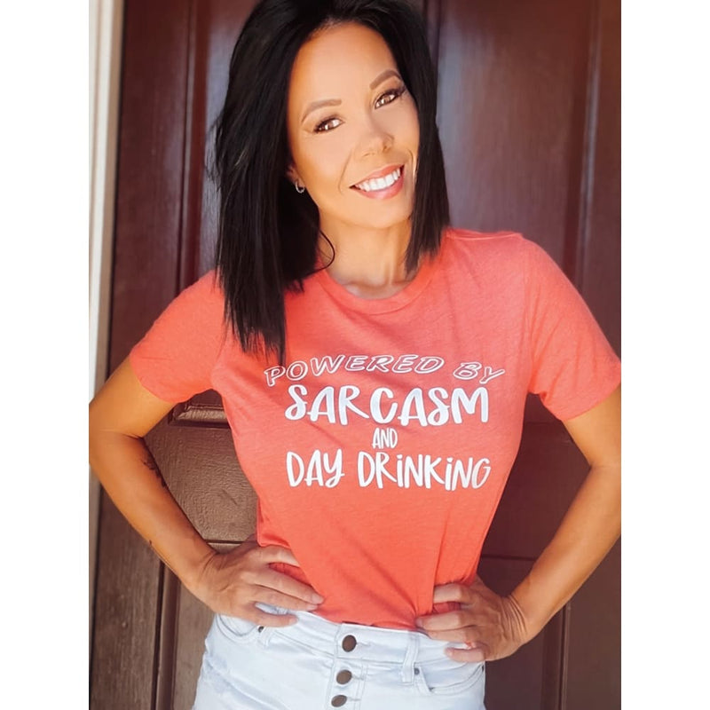 Powered By Sarcasm And Day Drinking Graphic Tee - Tops