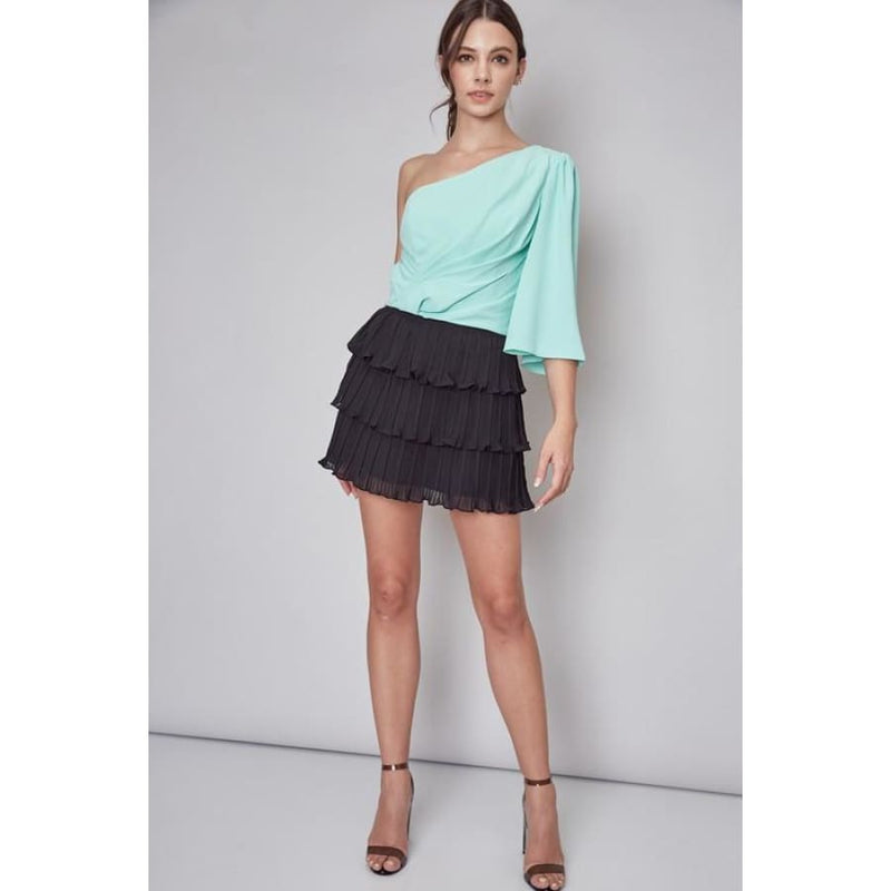 Ruffle Layered Mini Skirt - Black - Bottoms