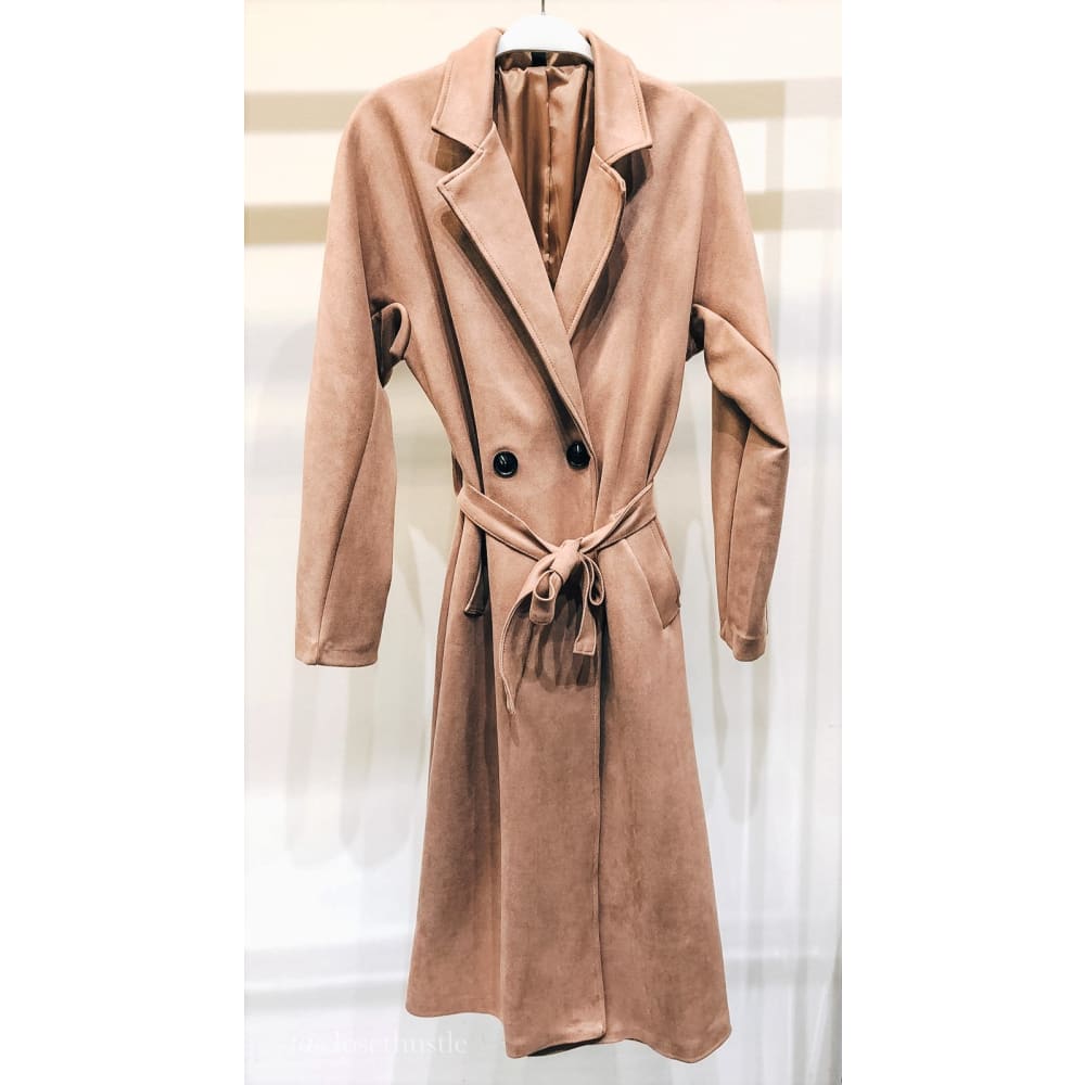 Solid Suede Trench Coat - Small / Nude - Outerwear